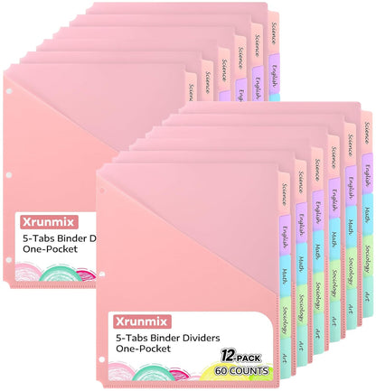 5 Tabs Dividers with Pockets for 3 Ring Binder, 5 Counts Binder Dividers for US Letter Size, Binder Dividers with Tabs for School Office Organization(XY025) (12)