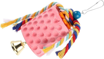 Luxshiny Mineral Block Bird Chewing with Bell for Parrots and Parakeets Beak Grinding Stone Cage Accessory for African Grey Cockatiels Interactive Chew for Boredom Relief and Play