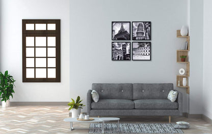 Wieco Art Architectures Modern 4 Panels Giclee Canvas Prints Europe Buildings Black and White Landscape Pictures Paintings on Canvas Wall Art Ready to Hang for Bedroom Home Office Decorations