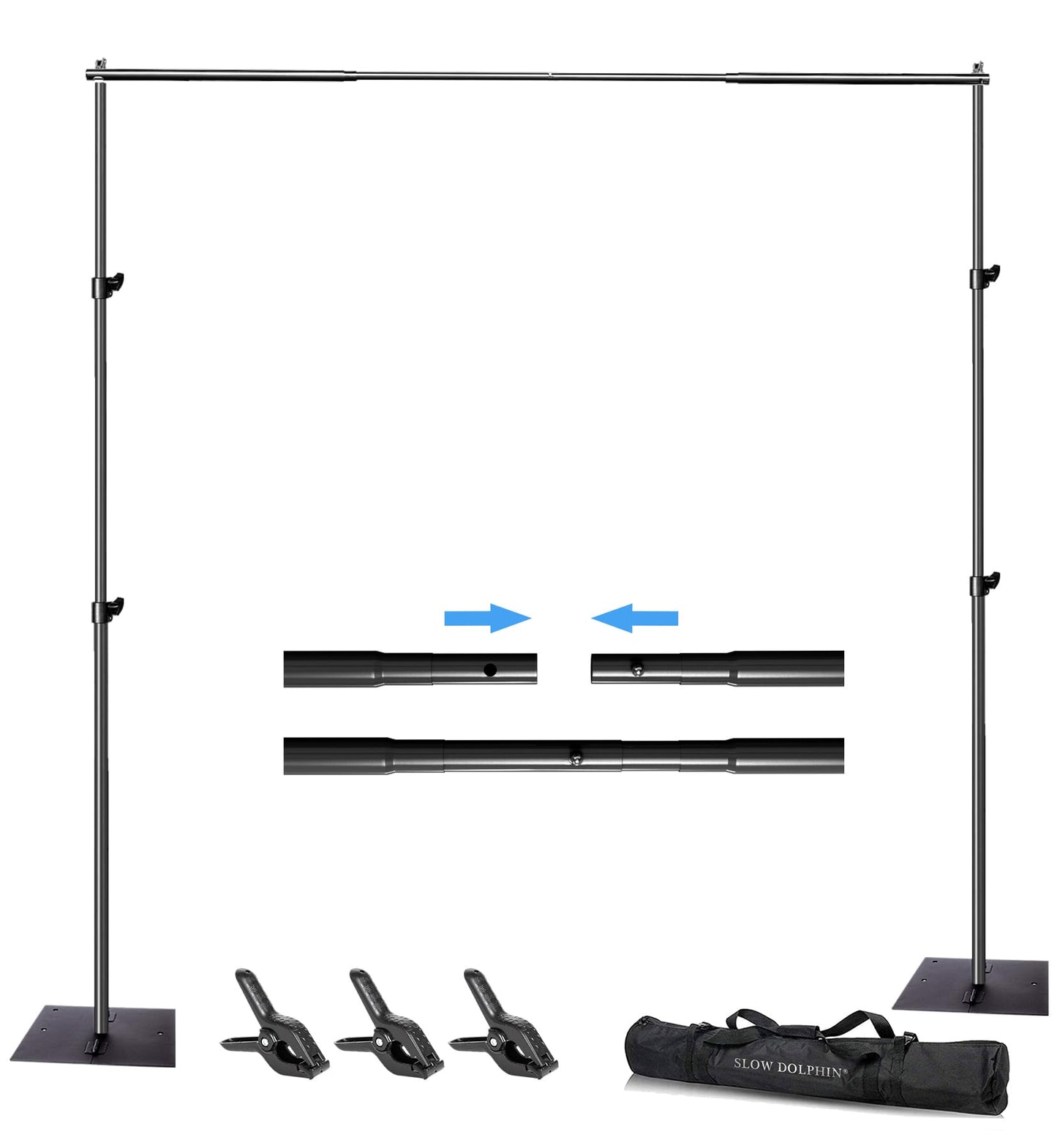 SLOW DOLPHIN Pipe and Drape Photography Backdrop Stand Kit Adjustable Photo Background Stand 10ft x 6.5ft with Metal Base for Parties Weddings Birthday Party Events Photo Booth