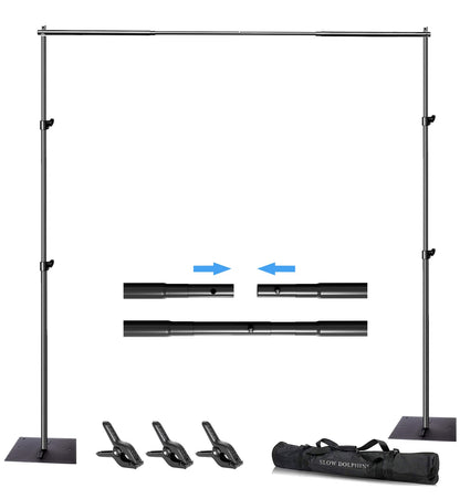 SLOW DOLPHIN Pipe and Drape Photography Backdrop Stand Kit Adjustable Photo Background Stand 10ft x 6.5ft with Metal Base for Parties Weddings Birthday Party Events Photo Booth