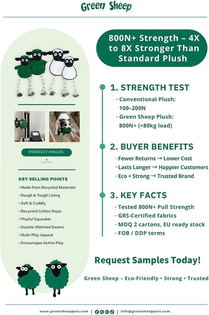 Green Sheep White Sheep Rope Toy for Dogs, Durable Plush Dog Chew Toy with Squeaker, Interactive Pet Toy for Small to Large Dogs, Tough & Safe Dog Toys to Keep Them Busy