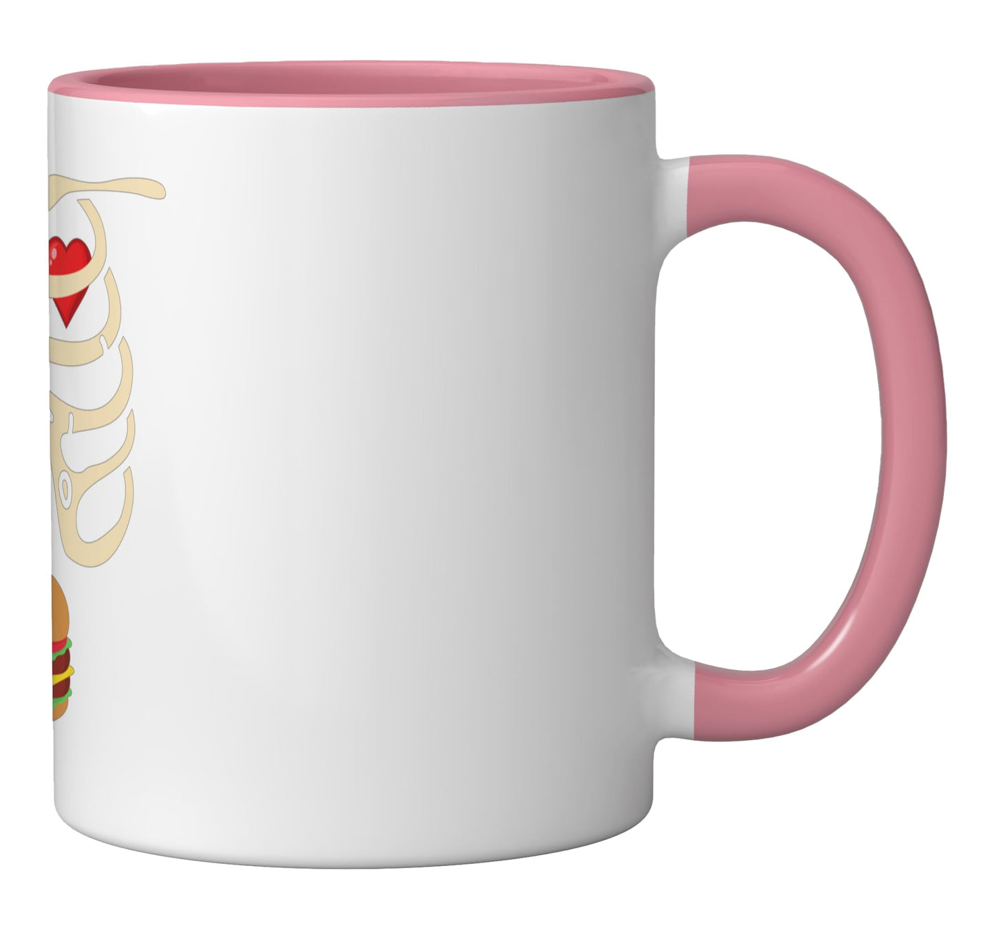 Skeleton Burger Pregnancy Xray Funny Halloween Party Birth Ceramic Mug, Pink/White