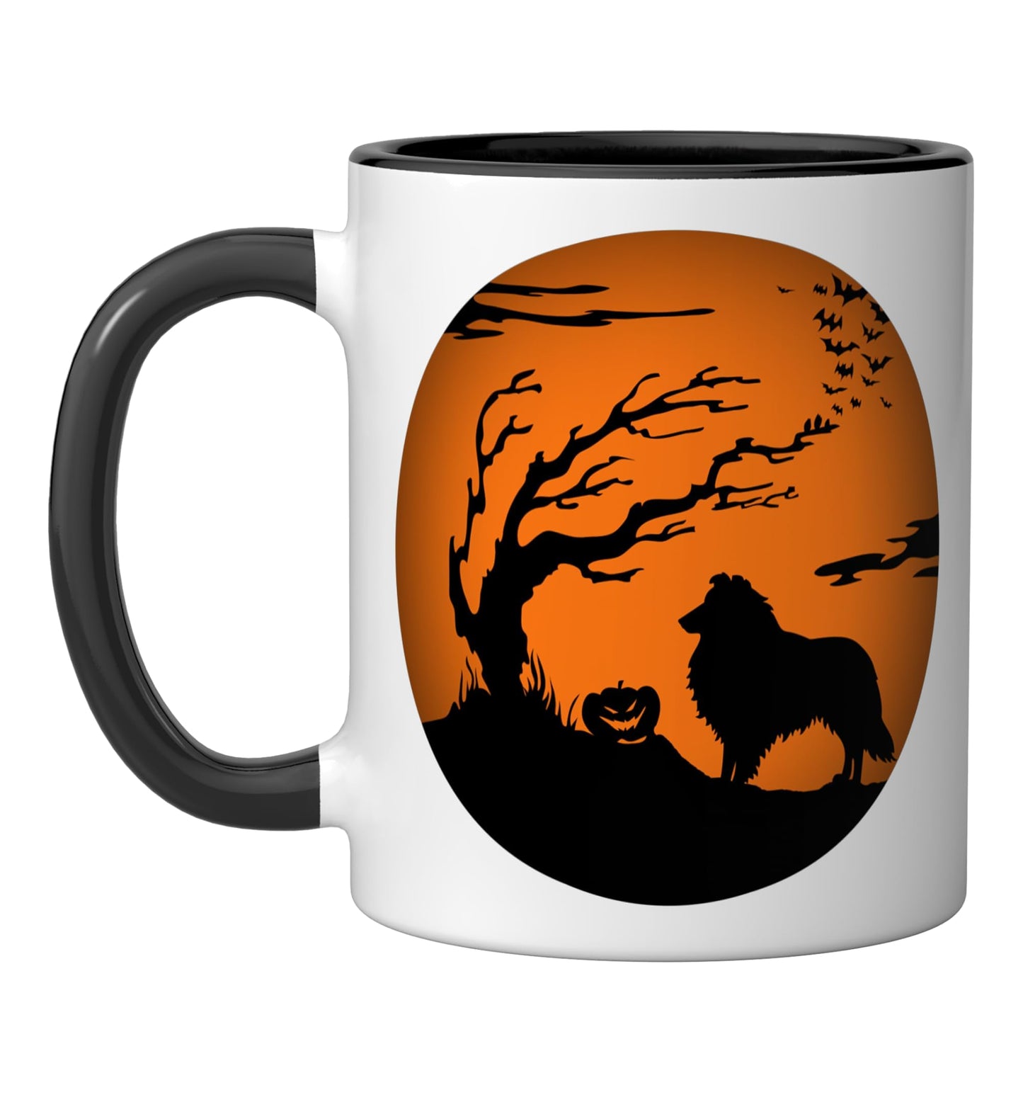 Rough Collie Halloween Ceramic Mug, Black/White