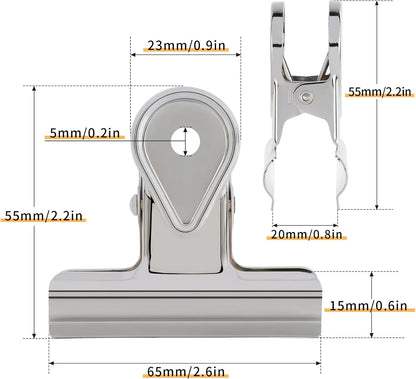 SIAMESE Bulldog Clips, 4 Pcs Binder Clips for Office & Kitchen, Multi-Purpose Binder and Food Bag Clamps for Sealing, Storage, Hanging (Silver)