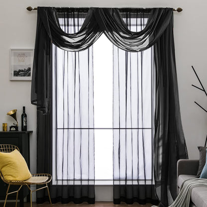 MIULEE Black Window Scarf Valance for Halloween Party - Sheer Curtain Scarf Topper Window Treatment Decorative Drapes for Wedding Arch Ceremony Canopy Bed, Swag Curtain One Panel, 37"x 216"