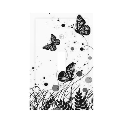 Butterfly Single Toggle Light Switch Cover Plate Decorative Wall Plates 1 Gang Black White Faceplate for Farm House Bedroom Kitchen Living Room Plastic Art Decora