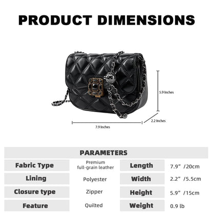 Mewpurrs Genuine Leather Crossbody Bag for Women – Quilted Small Flap Shoulder Purse with Vintage Clasp, Adjustable Chain Strap for Evening & Daily, Black