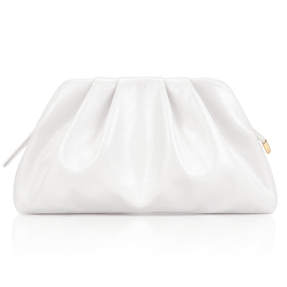 Milisente Clutch Purses for Women Shiny PU Leather Pleated Evening Clutch Bag With Shoulder Strap for Formal Wedding Prom (White)