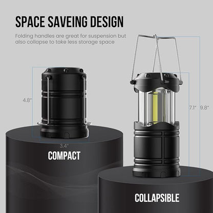 Lichamp LED Camping Lantern, 4 Pack Battery Powered Flashlight for Power Outages, Portable Collapsible Hanging Light Essential for Home, Outdoor, Emergency Lamp Survival Kit Gear for Hurricane, Black