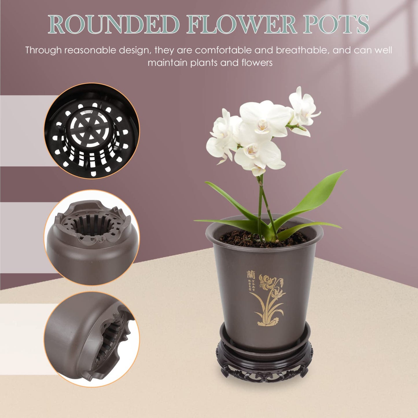 GANAZONO 2 PCS Orchid Flowerpots Rounded Flower Pots Plant Pots Plastic with Holes Drainage Base for Outdoor