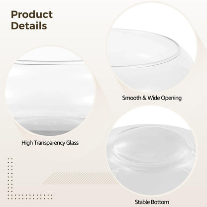 3 PCS Round Glass Vase Bowl, 6"/ 8"/10" Wide Mouth Round Glass Bowls, Succulent Planters, Fish Tank, Bubble Vases, Floral Decor Centerpieces, Flower Pots for Home Decoration (3PCS)
