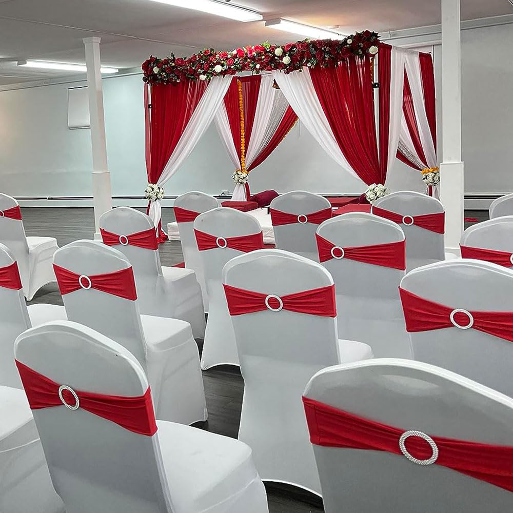 Albassa Chair Sashes Spandex Stretch Chair Bows with Buckle Slider for Wedding Party Decorations (Red, 25PCS)