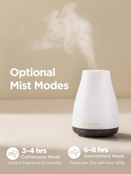 InnoGear Essential Oil Diffuser, Ultrasonic Diffusers for Home Aromatherapy Humidifier for Bedroom Room 7 Colors LED 2 Mist Mode Auto Off, Brown Base