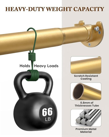 Heavy Duty Closet Rod, 17-39 IN Closet Rods for Hanging Clothes, Gold | Stepless Adjustable, Supports up to 66 lbs, Multiple Size Options, Easy Installation, Multi Purpose , Wall-Mounted