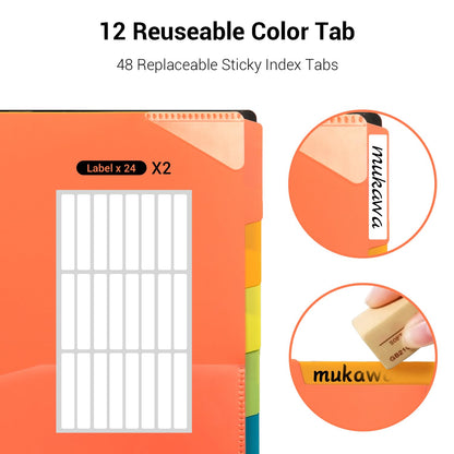 Mukawa 24 Pocket Poly Project Organizer, Letters Size Spiral Bound Project Folder with Inner Zipper Pouch, Customizable Front Cover, 12 Dividers with Erasable Tabs, Letter-Sized, 1 Pack