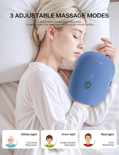 Medisana Hand Massager with Heat and Compression, Cordless Hand Massager for Arthritis and Carpal Tunnel Relief, Knuckle Stretching Massage, Birthday Christmas Gifts for Men Women Dad Mom-Blue