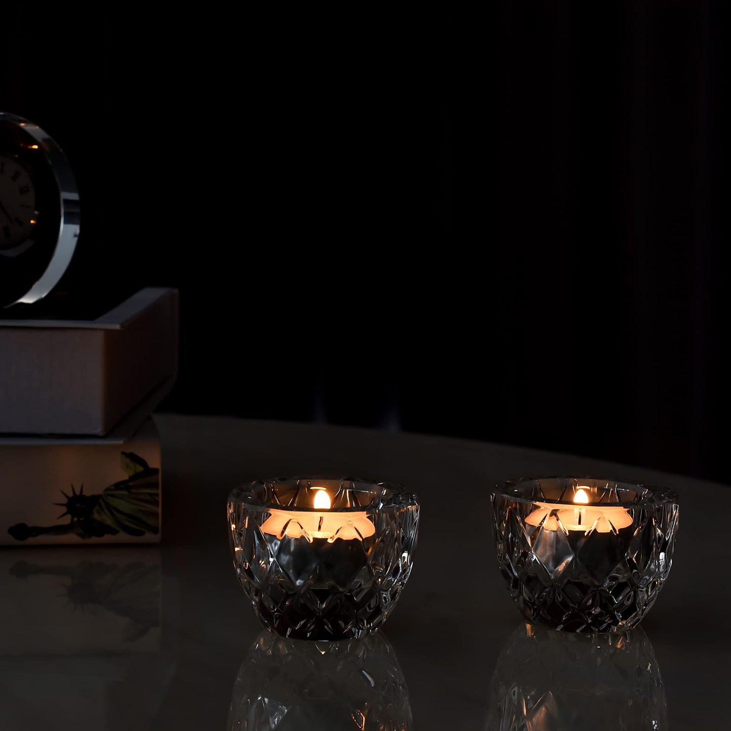 Kitcom Crystal Tealight Candle Holders Pack of 2 for Wedding Party Dinner Table Home Decor Hand-Cut W2.4'' X H1.7'', Clear