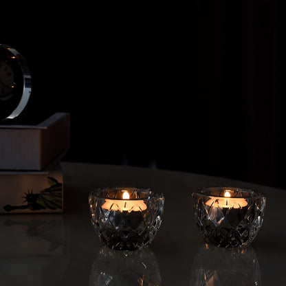 Kitcom Crystal Tealight Candle Holders Pack of 2 for Wedding Party Dinner Table Home Decor Hand-Cut W2.4'' X H1.7'', Clear