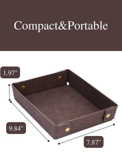 CASIRENA Faux Leather Valet Tray Organizer for Men - Catch-All Tray for Entryway Table Key, Wallet, Watch, Coin Change, Phone, Dresser EDC Dump Jewelry, Bedside Nightstand Desk-top Catchall