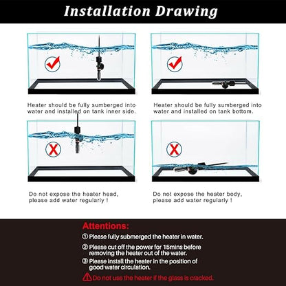 PULACO 25Watt Mini Aquarium Submersible Betta Heater with Free Thermometer Strip for 1-6 Gallon Fish Tanks (Preset Temperature 78℉)