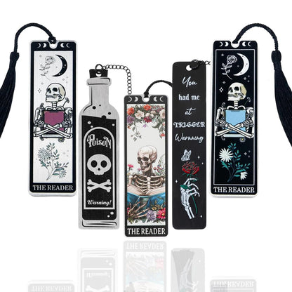 Horror Skeleton Metal Bookmark for Women - Tarot Cards Spooky Metal Bookmarks, Book Marks for Adults Halloween Christmas Book Accessories(Tarot)