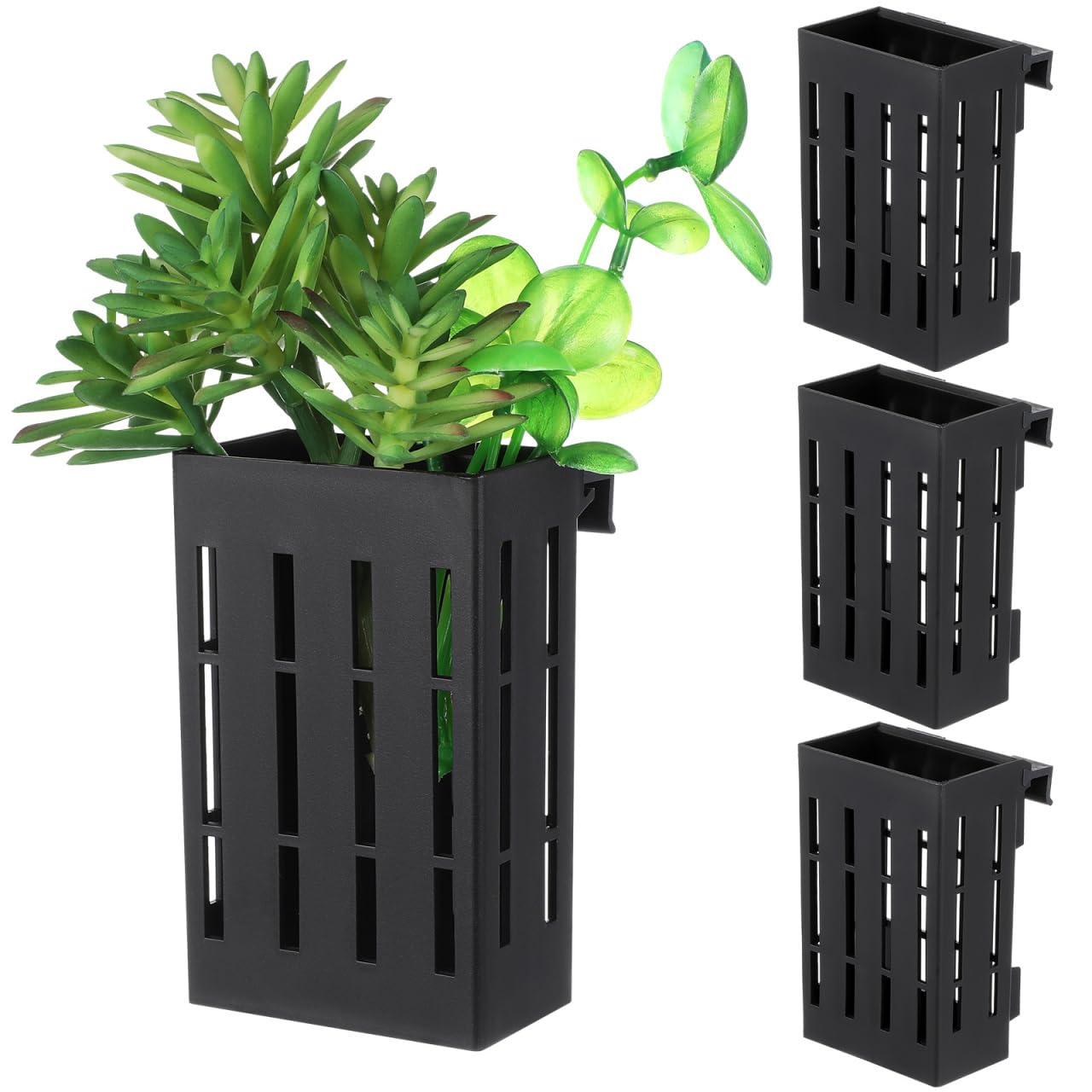 Ipetboom Hanging Aquarium Plant Holder 4-Pack Plastic Aquatic Planters 4.92X3.14X2.16In with Multiple Drainage Holes for Fish Tank Decoration and Aquatic Plant Growth