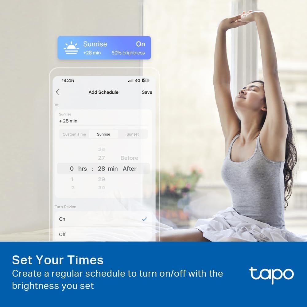 Tapo TP-Link Smart Light Bulbs - Natural Daylight, Dimmable, Compatible w/Alexa and Google Home, A60 Bulb/E27 Base, 60W Equivalent, 800LM CRI>90, 2.4GHz WiFi Only, No Hub Required, L520E(4-Pack)