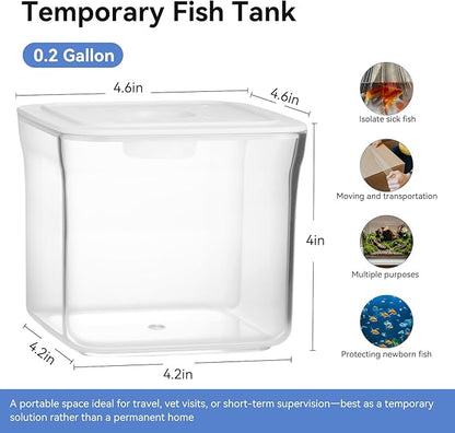 Small Betta Fish Tank - Mini Fish Aquarium Tank for Temporary Space, 0.2 Gallon Stackable Plastic Fish Bowl for Short-Term Use, Desktop Cube Tank for Small Fish, Insect, Shrimp, Crab, Spider