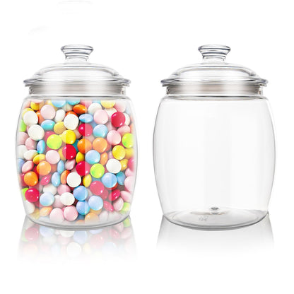 Dovesail 2 Pack 128 oz Candy & Cookie Jar Plastic Jars with Lids, Airtight Candy Jar Unbreakable, Decorative Kitchen Storage Jar, Clear Food Storage Canister for Pet Food