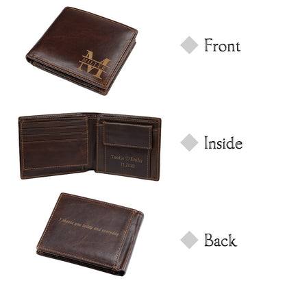 Glooraca Personalized Leather Wallet for Men, Custom Engraved Name & Initials Gift for Dad Father's Day, Genuine Leather RFID Blocking Bifold Thin Wallet (Color 1)