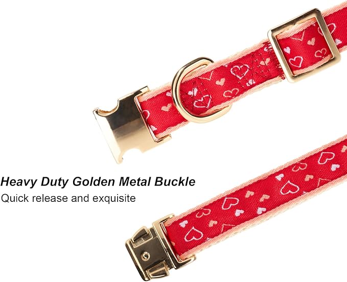 Woven Dog Collar with Metal Buckle Adjustable Jacquard Retro Dog Collars for Small Medium Large Dogs(Red Heart,S)