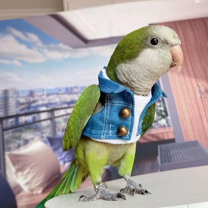Bird Costume Bird Diaper Flight Suit Bird Jeans Fake Two Pieces Bird Clothes Cosplay Photo Prop for Parrots Lovebird Parakeet Cockatiel Small Animals Apparel (Without Diaper,Necked Parakeet)