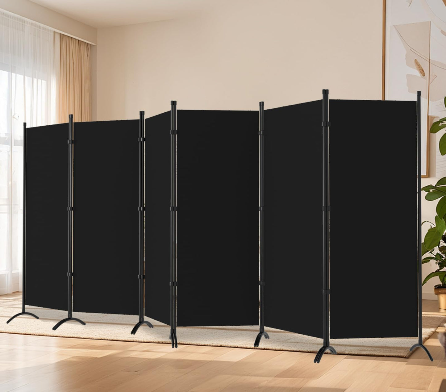 Room Divider-Folding Privacy Screens, 6 ft Partition Room Dividers Wall for Separation, Home, Office, Classroom, Studio (Black, 6 Panel)