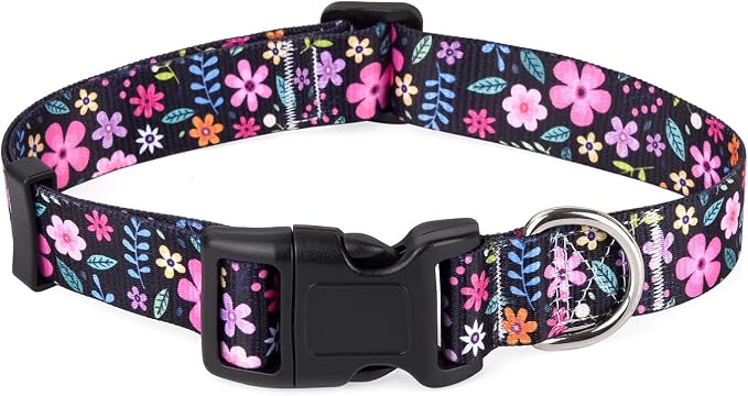 Mihqy Dog Collar with Bohemia Floral Tribal Geometric Patterns - Soft Ethnic Style Collar Adjustable for Small Medium Large Dogs(Floral,S)