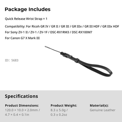 SMALLRIG Quick Release Wrist Strap for RICOH GR IV/GR III, Adjust Tightness, for Sony ZV-1 II/ZV-1F, for Canon G7X Mark iii/Powershot, for FUJIFILM X100VI / XT 30 iii/X-M5/ X-E5
