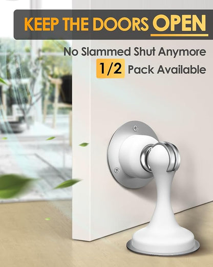 Door Stop Magnetic Door Stoppers, Door Stoppers for Bottom of Door Magnetic Door Catch with 3D Double-Sided Adhesive Tape, No Drilling, Screws for Stronger Mount, Hold Your Door Open