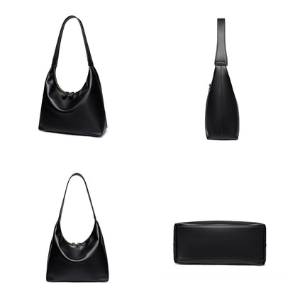 Small Shoulder Bag for Women Cute Hobo Purses Trendy Leather Tote Handbags Classic Black Underarm Purse with Double Zipper