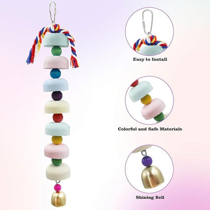 Mineral Chew Toy 2-Pack – Colorful Beaded Bird Toys with Bells | Beak Grinding & Foraging Enrichment for African Grey, Amazon Parrots, Budgies, Cockatiels, Conures