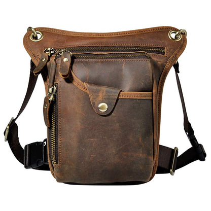 Hiking Waist Pack Leather Drop Leg Bag for Men Women Multi-Purpose Motorcycle Bike Outdoor Travel Sports Tactical Riding Hiking Camping Belt Bum Pouch Small Shoulder Bag Deep Brown