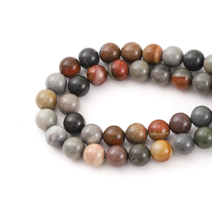 6mm 60pcs DIY Natural USA Picture Stone Beads Round Healing Crystal Gemstone Loose Beads for Jewelry Making Handmade Bracelet Necklace
