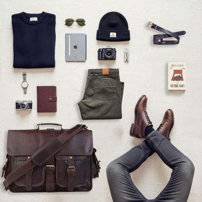 URBAN DEZIRE 16 inch Leather Messenger Bag Brown Vintage Satchel Genuine Laptop Computer Office Shoulder Handmade Briefcase for Men