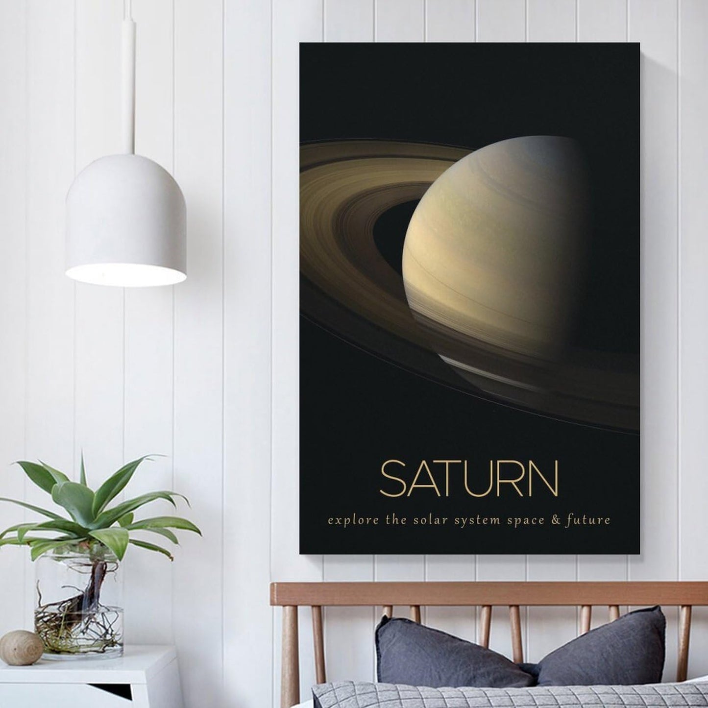 LGDSBHH Minimalist Saturn Solar System Canvas Wall Art - Educational Space Planet Poster - Science Classroom & Kids Bedroom Decor - 12x18 Inch (Unframed)