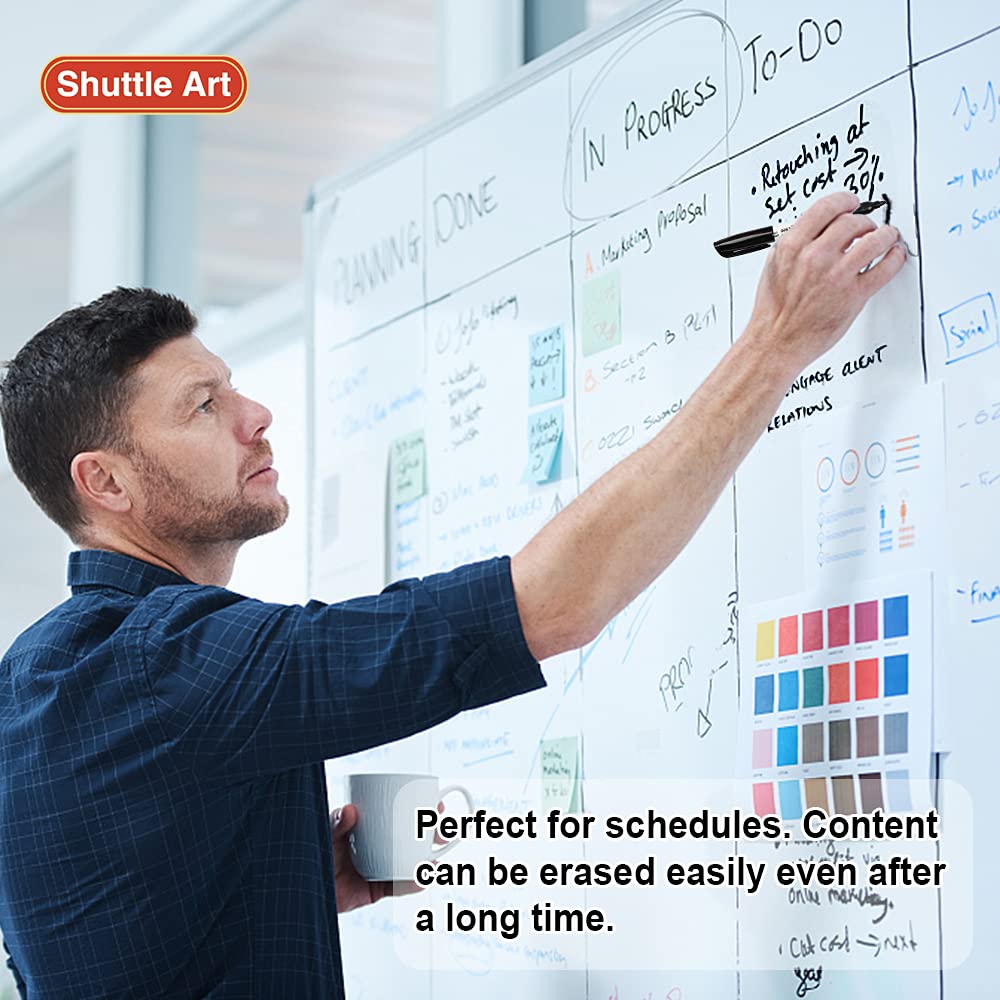 Shuttle Art Wet Erase Markers, 15 Pack Black 1mm Fine Tip Smudge-Free Markers, Use on Laminated Calendars,Overhead Projectors,Schedules,Whiteboards,Transparencies,Glass,Wipe with Water