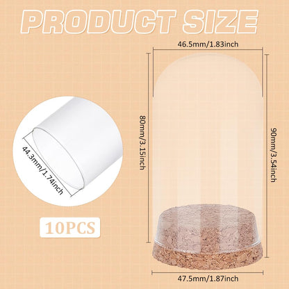 BENECREAT 10Pcs Dome Decorative Jars, 1.8x3.5inch Glass Display Dome Cloche Glass Bell Jar with Cork Base for Flower Storage, Specimens, Crafts Decorations