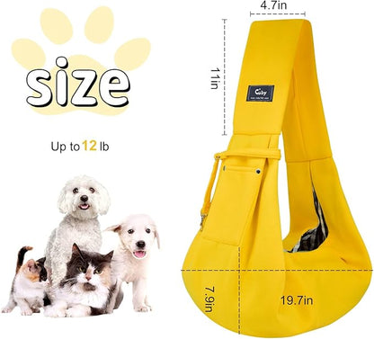 CUBY Dog and Cat Sling Carrier - Hands Free Reversible Small Pet Carrier Sling with Storage Pocket Design - Suitable for Puppy, Small Dogs Cats Outdoor Travel Walking(Yellow)