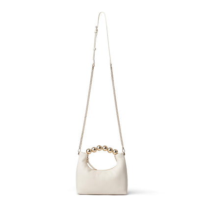 DORIS&JACKY Small Top Handle Clutch Purse for Women, Designer Leather Evening Crossbody Bag with Metal Ball Tote Handle And Leather Chain Strap (Cowhide- White)