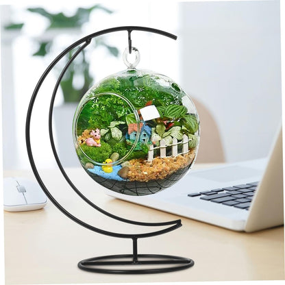 SEWACC Ornament Display Stand Moon- shape Iron Hanging Stand Rack Holder for Hanging Globe Air Plant Terrarium for Christmas Ornament and Home Wedding Decor