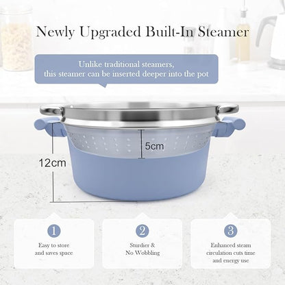 Pots and Pans Set Non Stick, Nonstick Cookware Set, Steamer Pot and Pan for Cooking, Kitchen Cookware Sets Non Toxic, Induction Compatible, Detachable Handle, Oven Safe, PFOS & PFOA Free,Blue