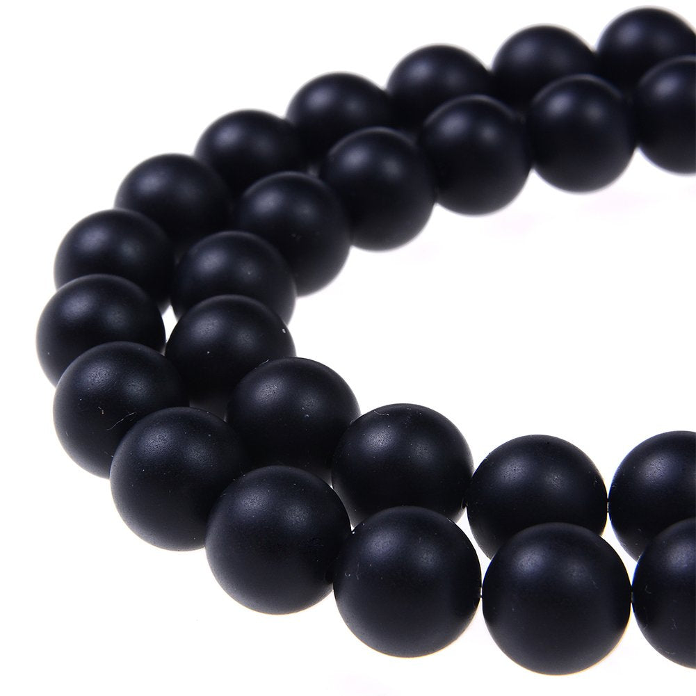 PLTbeads Natural Gemstone Loose Beads Matte Approxi 15.5 inch DIY Bracelet Necklace for Jewelry Making (6mm, Matte Black Onyx)